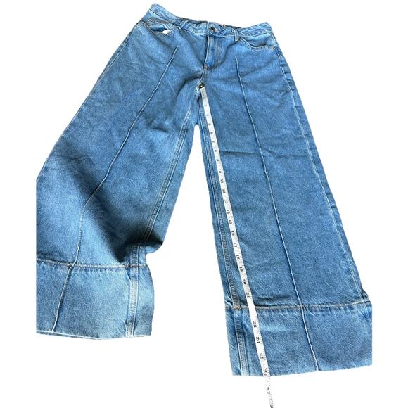 Zara Logo High-Waisted Cropped Wide Leg Jean Sz 6 Blue For Womens Cotton 100% - Picture 9 of 16